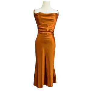 Meshki Tabitha Cowl Neck Midi Dress Burnt Orange